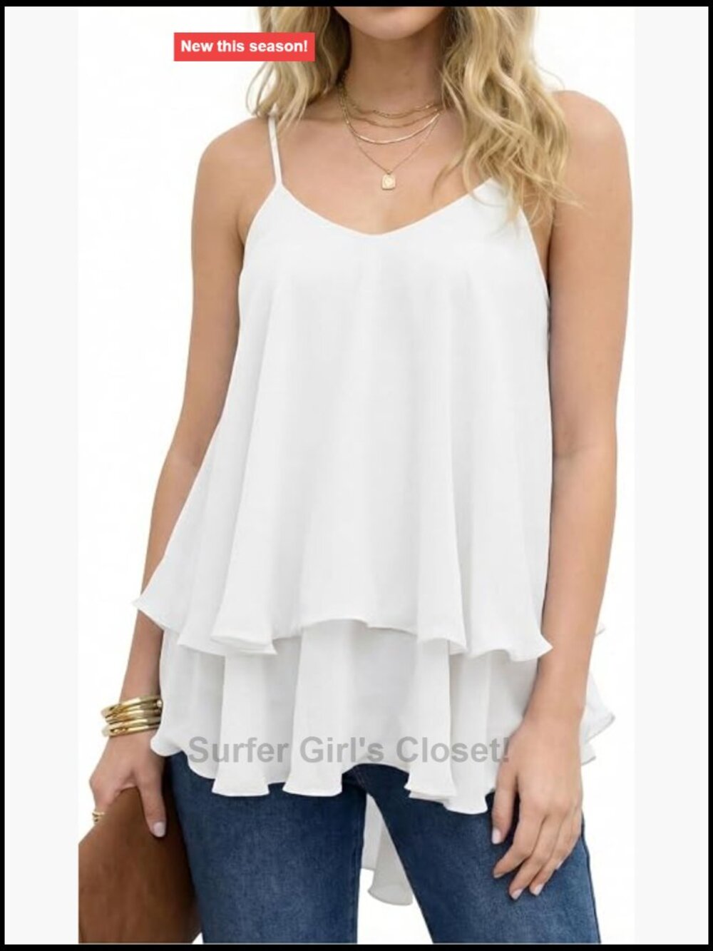 Women's Chiffon V Neck Cami Adjustable Spaghetti Strap Tank Loose Ruffle Hem